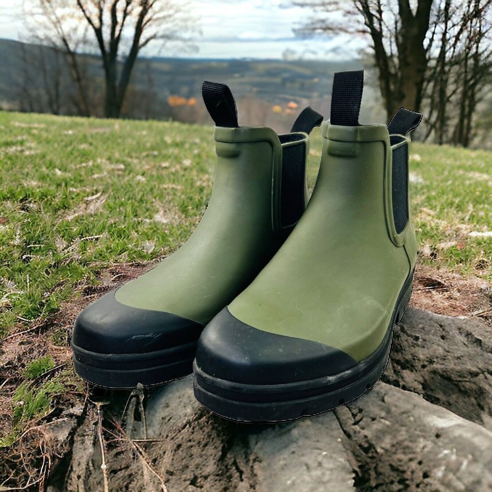 Everlane Womens Size 7 Chelsea Rain Ankle Boots Surplus Green Pull On Waterproof